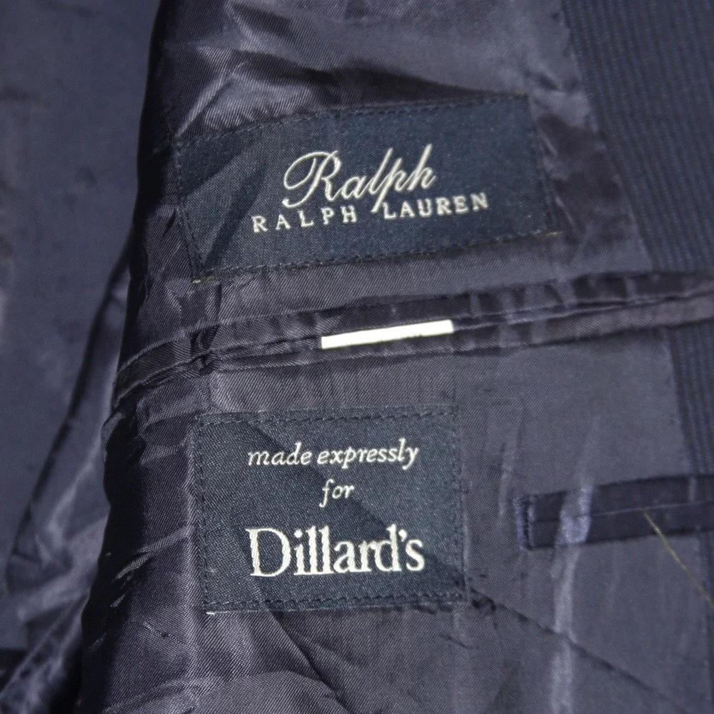 Ralph Ralph Lauren Blazer Mens 42R Navy Wool‎ Pinstripe Made for Dillards